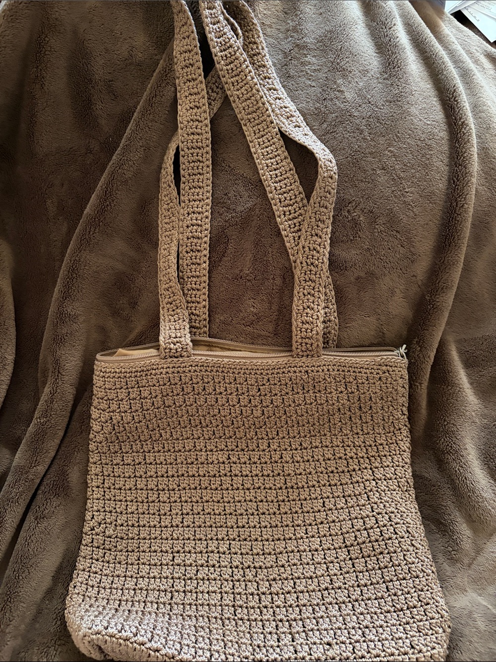 The Sak Taupe Crochet Tote Bag